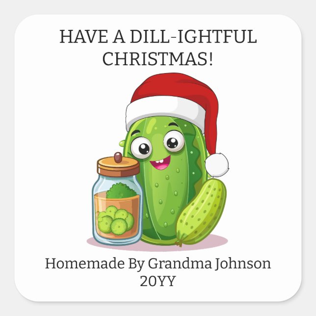 Dill‑ightful Christmas Pickling Jar Square Sticker (Front)