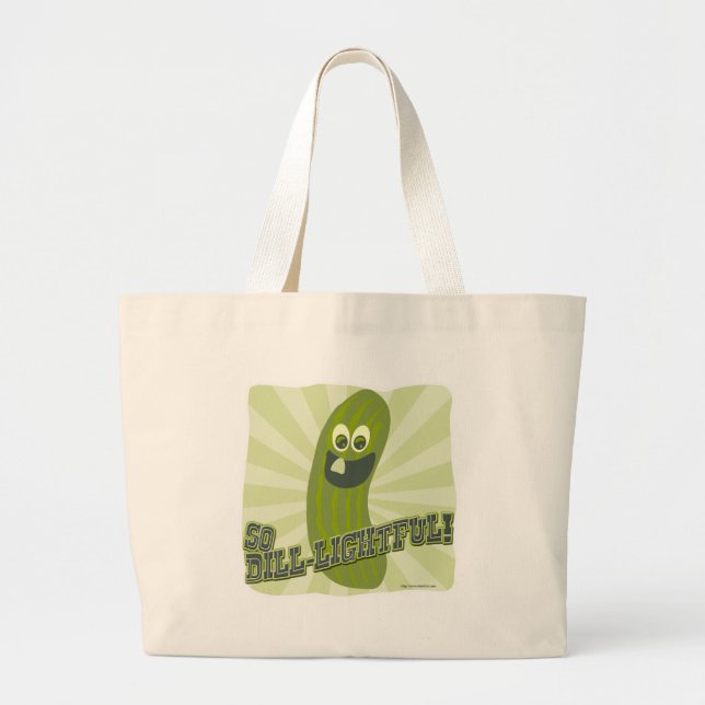 Dill-lightful Pickle Love Fun Cartoon Food Art Large Tote Bag (Front)