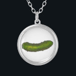 Dill Pickles Crunchy Green Sour Pickle Foodie Gift Silver Plated Necklace<br><div class="desc">Featuring an original marker illustration of a crunchy green dill pickle!</div>