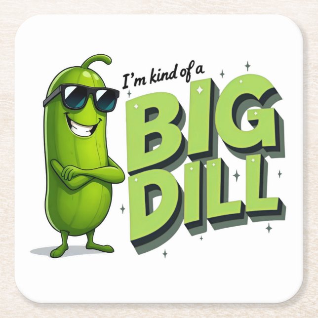 Dill Pickles Lovers Gift - Funny Cartoon Designs Square Paper Coaster (Front)