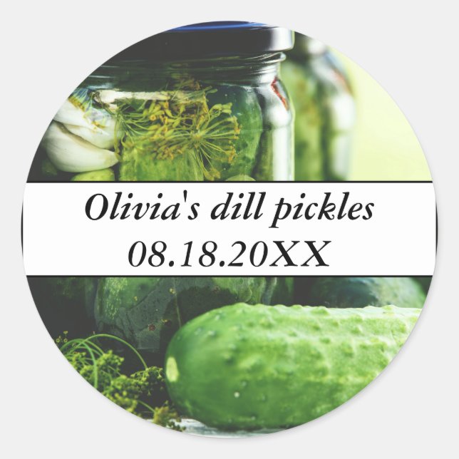 Dill Pickles Mason Jars Cucumbers Homemade Food Classic Round Sticker (Front)