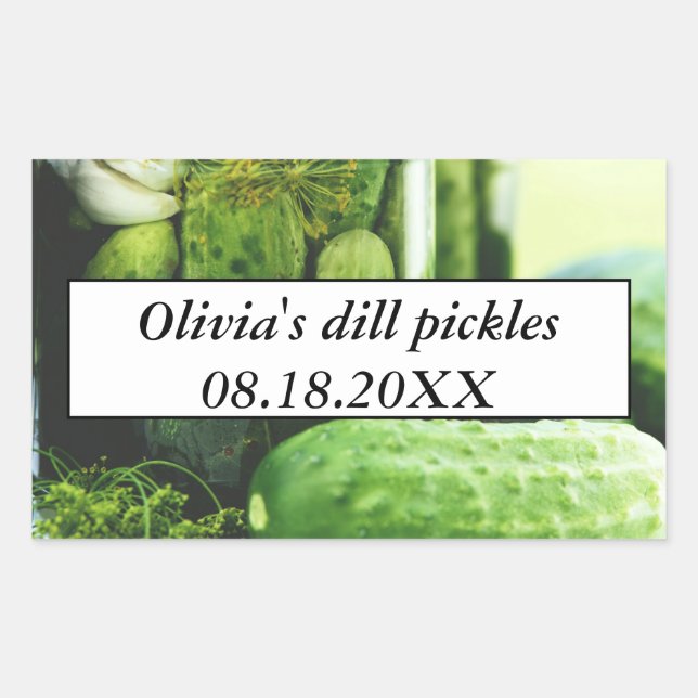 Dill Pickles Mason Jars Cucumbers Homemade Food Rectangular Sticker (Front)