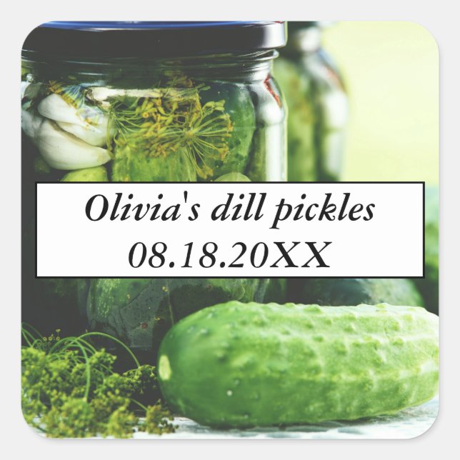 Dill Pickles Mason Jars Cucumbers Homemade Food Square Sticker (Front)