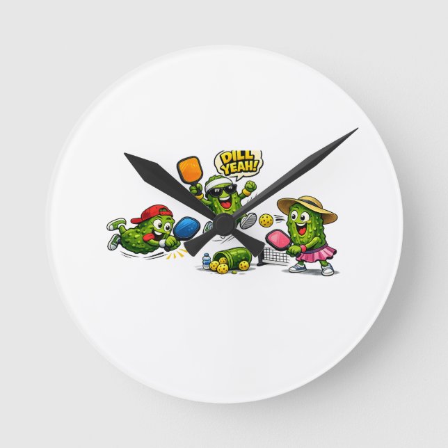  DILL YEAH! Pickles on Fire - Pickleball Club Round Clock (Front)