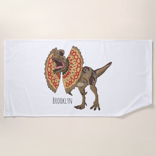Dilophosaurus cartoon illustration beach towel (Front)