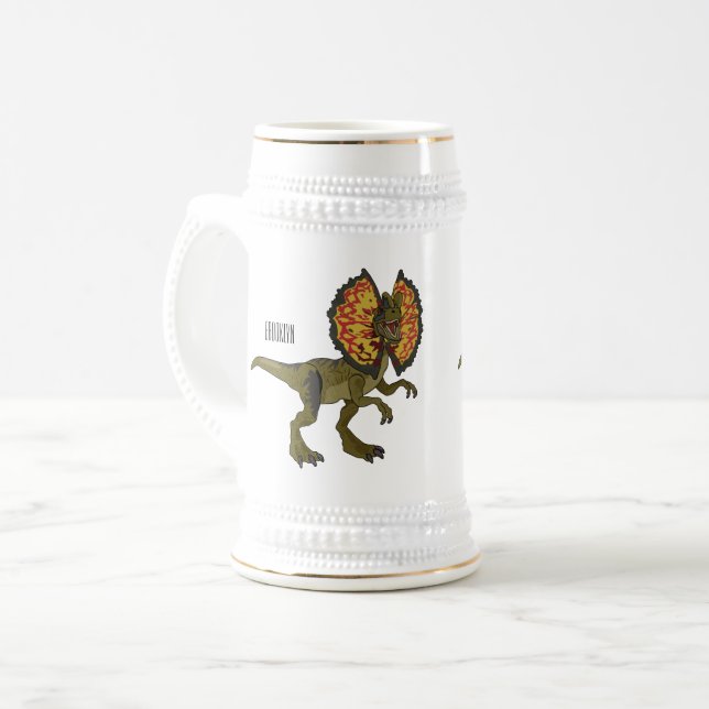 Dilophosaurus cartoon illustration beer stein (Front Left)