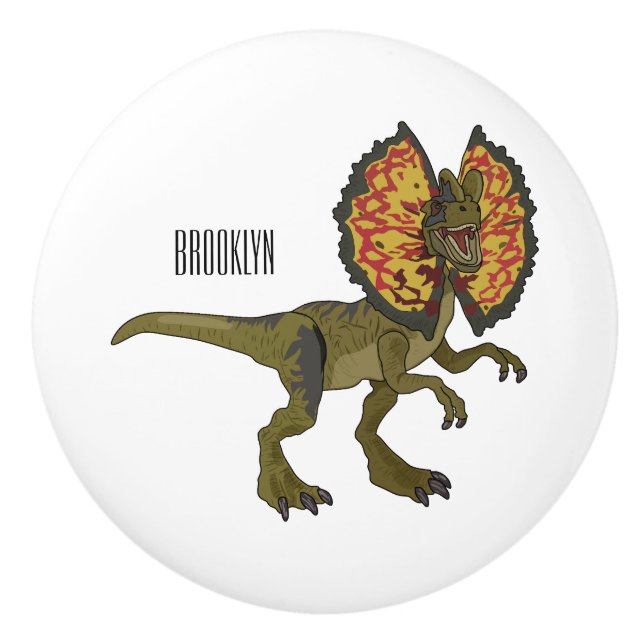 Dilophosaurus cartoon illustration ceramic knob (Front)
