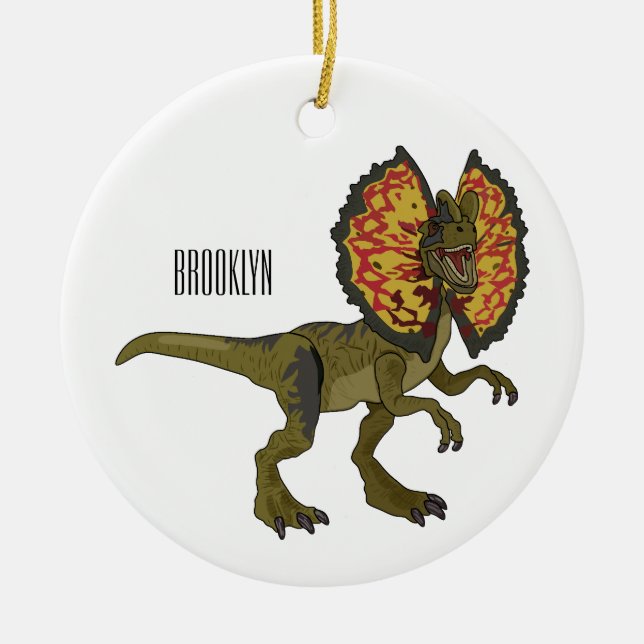 Dilophosaurus cartoon illustration ceramic tree decoration (Front)