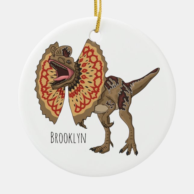 Dilophosaurus cartoon illustration ceramic tree decoration (Front)
