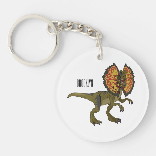 Dilophosaurus cartoon illustration key ring (Front)