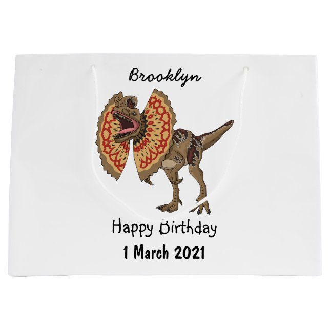 Dilophosaurus cartoon illustration large gift bag (Front)