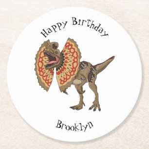 Dilophosaurus cartoon illustration  round paper coaster