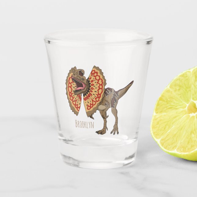 Dilophosaurus cartoon illustration  shot glass (Front)