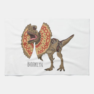 Dilophosaurus cartoon illustration tea towel