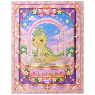 Dilophosaurus Dinosaur, Kawaii Art Jigsaw Puzzle