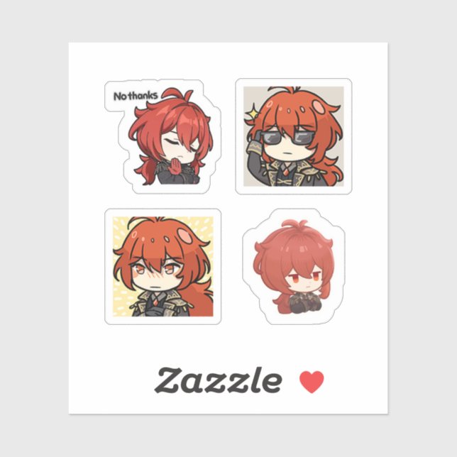 Diluc Genshin Impact 4 Pack Sticker Sheet (Sheet)