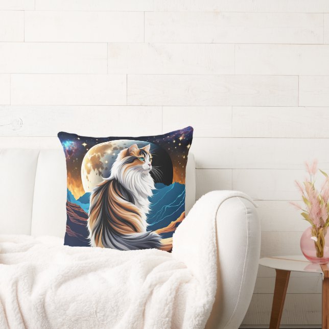 Dilute Calico Cat and Desert Moon Cushion (Couch)