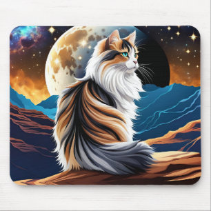 Dilute Calico Cat and Desert Moon Mouse Pad