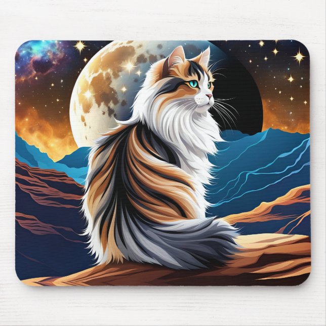 Dilute Calico Cat and Desert Moon Mouse Pad (Front)