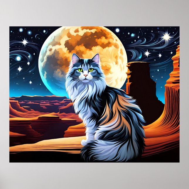 Dilute Calico Cat and Desert Moon Poster (Front)