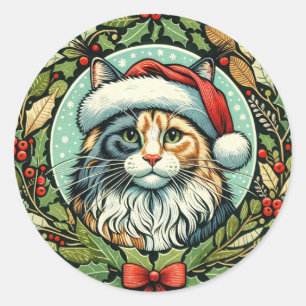 Dilute Calico Maine Coon Cat Christmas Classic Round Sticker