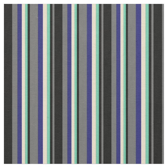 Dim Grey, Black, Aquamarine, Tan & Midnight Blue Fabric (Close Up)
