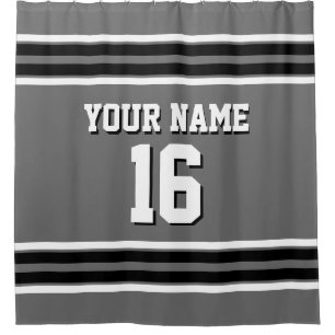 Dim Grey Black White Stripes Sports Jersey Shower Curtain