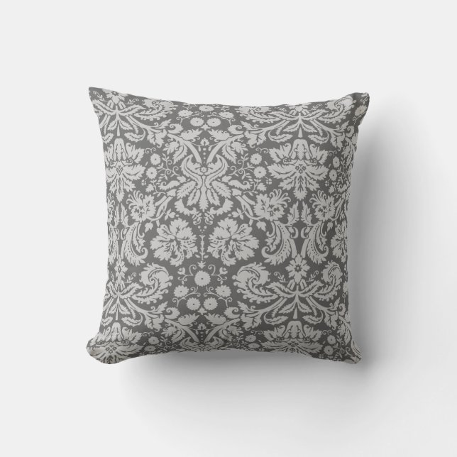 Dim Grey Damask Cushion (Front)