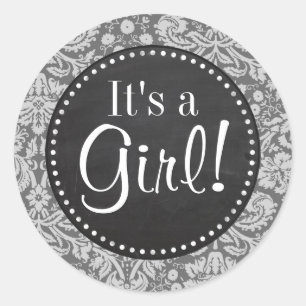 Dim Grey Damask; Retro Chalkboard Classic Round Sticker