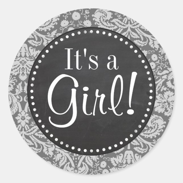 Dim Grey Damask; Retro Chalkboard Classic Round Sticker (Front)