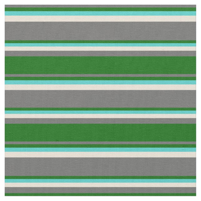 Dim Grey, Dark Green, Turquoise, and Bisque Lines Fabric (Close Up)