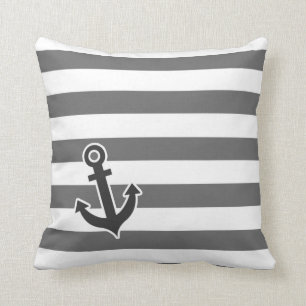 Dim Grey Horizontal Stripes; Nautical Anchor Cushion