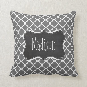 Dim Grey Quatrefoil; Chalkboard look Cushion