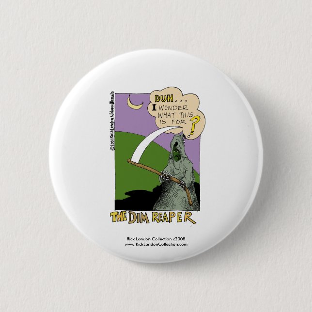 Dim Reaper Halloween Funny Cartoon Button (Front)