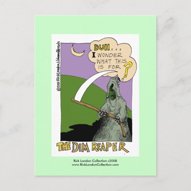 Dim Reaper Halloween Funny Cartoon Post Card (Front)