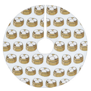 Dim sum cartoon illustration brushed polyester tree skirt