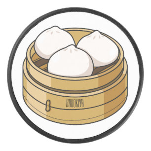Dim sum cartoon illustration hockey puck