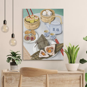 Dim Sum Chinese Family Gathering Faux Canvas Print