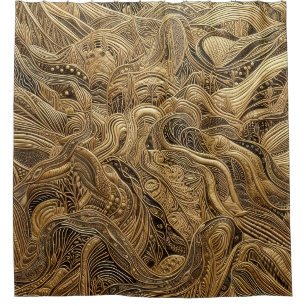 Dimensional Gold Abstract Design Shower Curtain