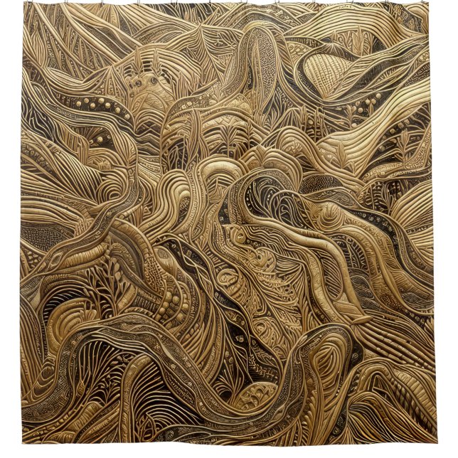 Dimensional Gold Abstract Design Shower Curtain (Front)