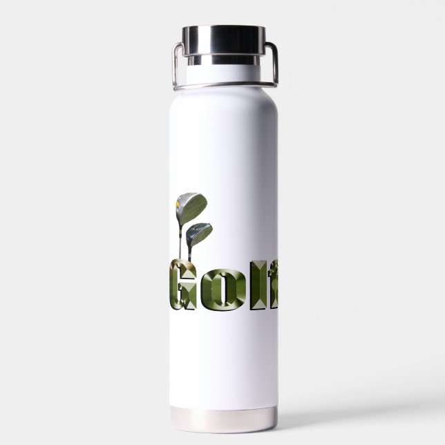 Dimensional Golf Clubs And Name, Water Bottle (Back)