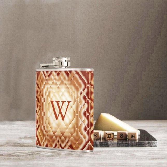 Dimensional Square-Red-W Hip Flask (This Dimensional Square-W design, gives this Flask a Moroccan flair!)