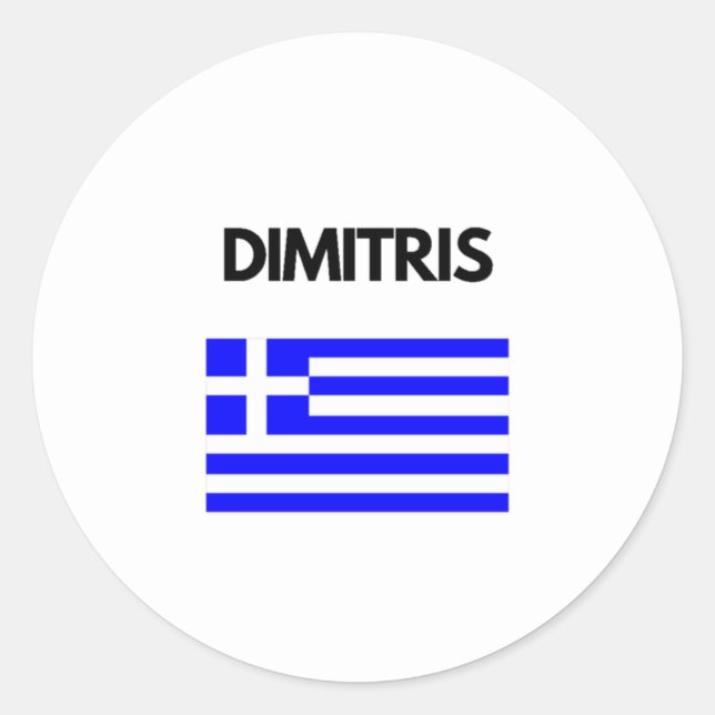 Dimitris Greek Name with Greek Flag Design Classic Round Sticker (Front)