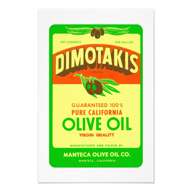 Dimotakis Family Olive Oil Co. Manteca, CA Photo Print (Front)