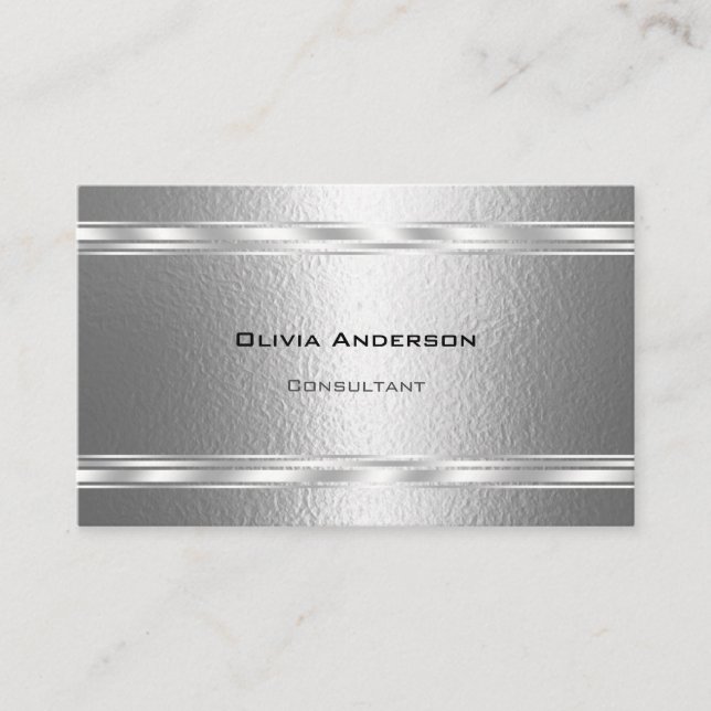 Dimpled Silver Pewter Faux Metallic Business Card (Front)