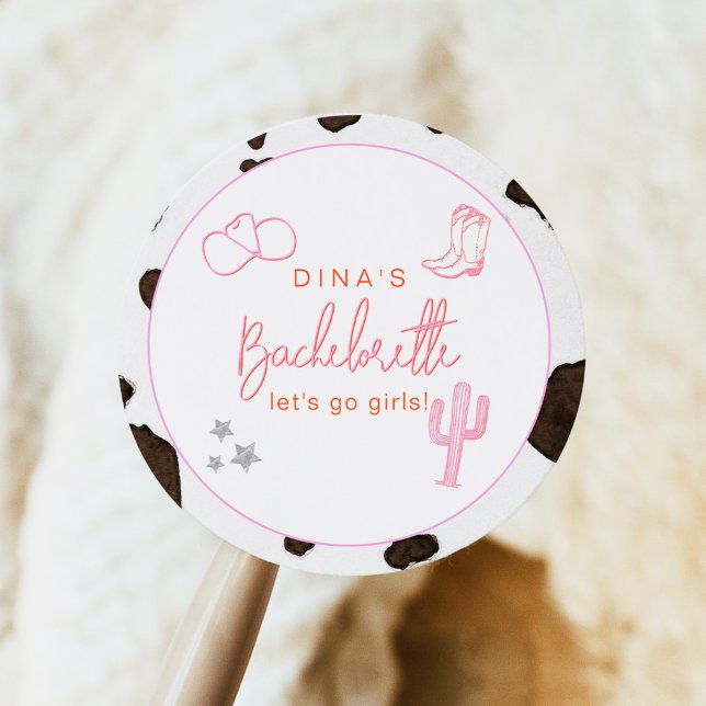 DINA Space Cowgirl Desert Bachelorette Disco Classic Round Sticker (Creator Uploaded)