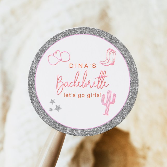 DINA Space Cowgirl Desert Bachelorette Disco Classic Round Sticker (Creator Uploaded)