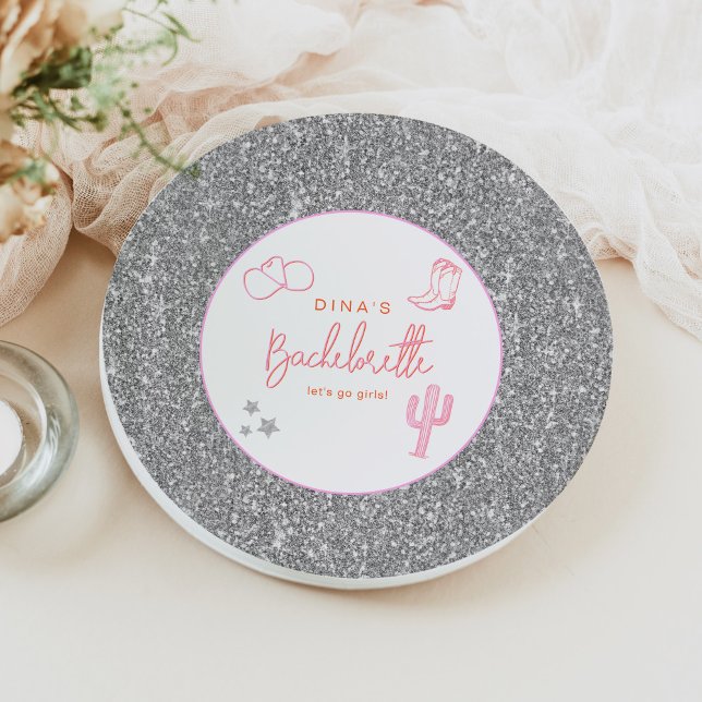 DINA Space Cowgirl Desert Bachelorette Disco Paper Plate (Creator Uploaded)