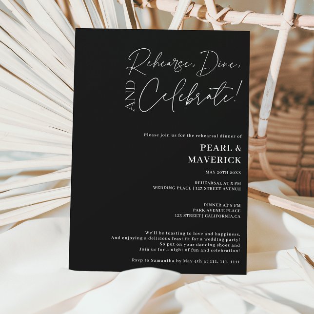 Dine white black wedding rehearsal dinner invitation (Creator Uploaded)