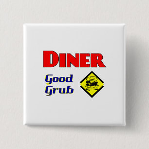 Diner Good Grub Hamburger Restaurant Art 15 Cm Square Badge